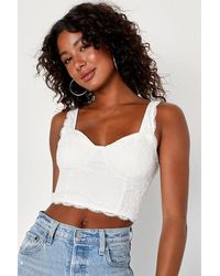 Lulus - Flirtatious Attitude Lace Bustier Cami Crop Top - Lyst