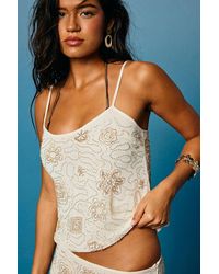 Lulus - Abara Cream Mesh Beaded Cami Top - Lyst