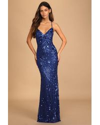 Lulus - Photo Finish Sequin Lace-Up Maxi Dress - Lyst