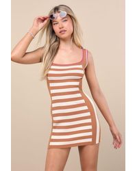 Lulus - Moyna Striped Ribbed Mini Sweater Dress - Lyst
