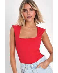 Lulus - Sweet Crush Ribbed Square Neck Bodysuit - Lyst
