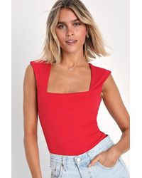 Lulus - Sweet Crush Ribbed Square Neck Bodysuit - Lyst