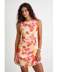 Lulus - Roanes Floral Boat Neck Pleated Mini Dress - Lyst