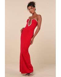 Lulus - Sensational Luxury Rhinestone Cutout Strapless Maxi Dress - Lyst