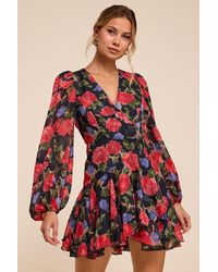 Lulus - Kayden Floral Long Sleeve Wrap Dress - Lyst