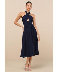 Lulus - Emrah Cross-Front Cutout Halter Midi Dress - Lyst