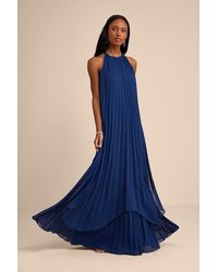 Lulus - Dorala Pleated Lace-Up Tiered Maxi Dress - Lyst
