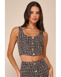 Lulus - Charming Icon Tweed Lurex Sleeveless Button-Front Top - Lyst