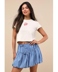 Lulus - Kirsty Striped Tiered Drawstring Bubble-Hem Mini Skirt - Lyst