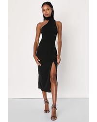 Lulus - Keep It Interesting Asymmetrical Cutout Halter Midi Dress - Lyst