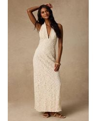 Lulus - Rayanna Cream Crochet Halter Maxi Dress - Lyst
