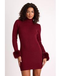 Lulus - Labelle Ribbed Faux Fur Sweater Mini Dress - Lyst