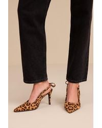 Lulus - Lacey Leopard Suede Pointed-Toe Slingback Pumps - Lyst