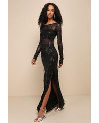 Lulus - Sheer Fascination Sheer Mesh Sequin Fringe Maxi Dress - Lyst