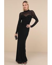 Lulus - Sensational Appeal Mesh Cutout Long Sleeve Maxi Dress - Lyst