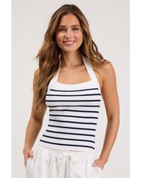 Lulus - Gisella Striped Ribbed Knit Halter Top - Lyst