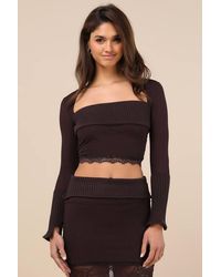ZEMETA - Cozy Knit Dark Long Sleeve Crop Top - Lyst