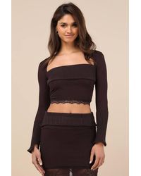 ZEMETA - Cozy Knit Dark Long Sleeve Crop Top - Lyst