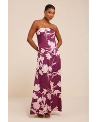 Lulus - Arisa Plum Floral Satin Strapless Maxi Dress - Lyst