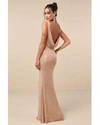 Lulus - Dazzling Finesse Mesh Rhinestone Cowl Back Maxi Dress - Lyst