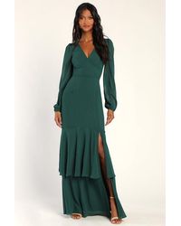 Lulus - Tier Elegance Hunter Long Sleeve Tiered Maxi Dress - Lyst