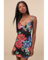 Lulus - Aldara Floral Mesh Tie-Strap Mini Dress - Lyst