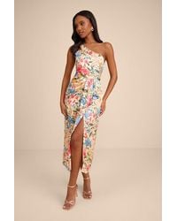 Lulus - Rhema Floral Print Satin Midi Dress - Lyst