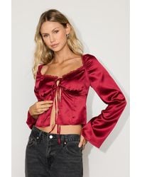 Lulus - Bess Satin Tie-Front Long Sleeve Top - Lyst