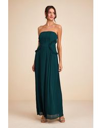 Lulus - Lauren Emerald Pleated Strapless Ruffled Maxi Dress - Lyst