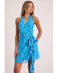 Lulus - Felicita Floral Halter Wrap Mini Dress - Lyst