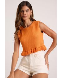 Lulus - Flouncin' Around Cropped Ruffled Sweater Tank - Lyst