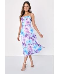 Lulus - Radiant Feelings And Floral Chiffon Midi Dress - Lyst
