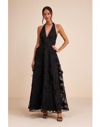 Lulus - Kennia 3D Floral Embroidered Halter Maxi Dress - Lyst
