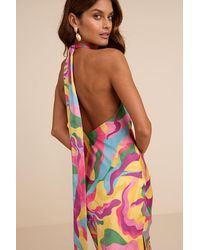 Lulus - Glowing Presence Multi Abstract Satin Halter Maxi Dress - Lyst