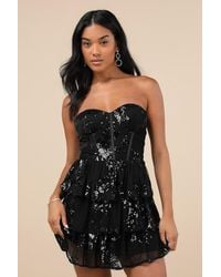 Lulus - Definite Glamour Mesh Sequin Bustier Tiered Mini Dress - Lyst