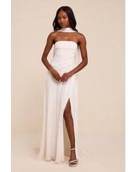 Lulus - Nellie Pleated Maxi Dress And Scarf Set - Lyst