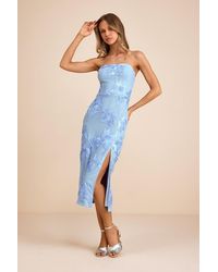 Lulus - Kattalin Floral Applique Strapless Midi Dress - Lyst