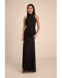 Lulus - Alma Mesh Mock Neck Ruched Maxi Dress - Lyst