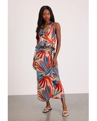 Lulus - Blake Multi Leaf Print Faux-Wrap Midi Skirt - Lyst