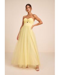 Lulus - Sapphira Pale Tulle Strapless Cutout Maxi Dress - Lyst