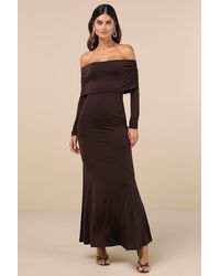 Lulus - Effortlessly Stunning Dark Off-The-Shoulder Maxi Dress - Lyst