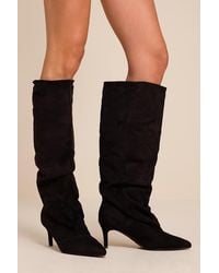 Lulus - Maggie Suede Pointed-Toe Ruched Knee-High Boots - Lyst
