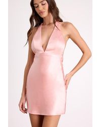 Lulus - Zimri Satin Halter Mini Dress - Lyst