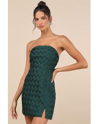 Lulus - Modern Event Emerald Woven Texture Strapless Bodycon Mini Dress - Lyst