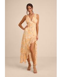 Lulus - Laraline Multi Floral Ruffled Cowl Back Maxi Dress - Lyst