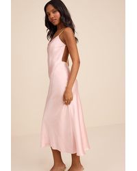 Lulus - Val Blush Satin Backless Midi Dress - Lyst