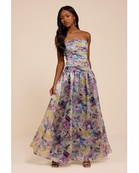 Lulus - Kasandra Multi Floral Organza Drop Waist Maxi Dress - Lyst