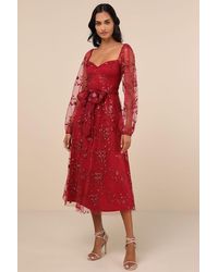 Lulus - Darling Charisma Mesh Embroidered Midi Dress - Lyst