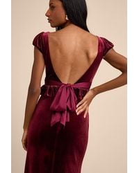Lulus - Romari Velvet Ruffled Puff Sleeve Bow Maxi Dress - Lyst