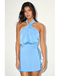 Lulus - Sleek Essence Satin Halter Sleeveless Mini Dress - Lyst